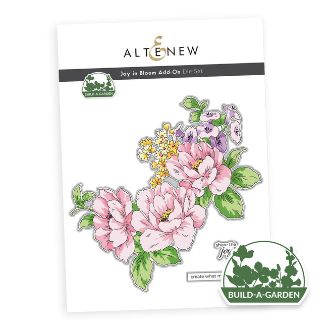 Altenew Build-A-Garden Joy in Bloom Add-On Die Set with floral and leaf dies for crafting and card-making projects.