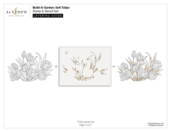 Build-A-Garden Soft Tulips layering stencil and stamp set by Altenew, featuring detailed tulip designs with layering guides.