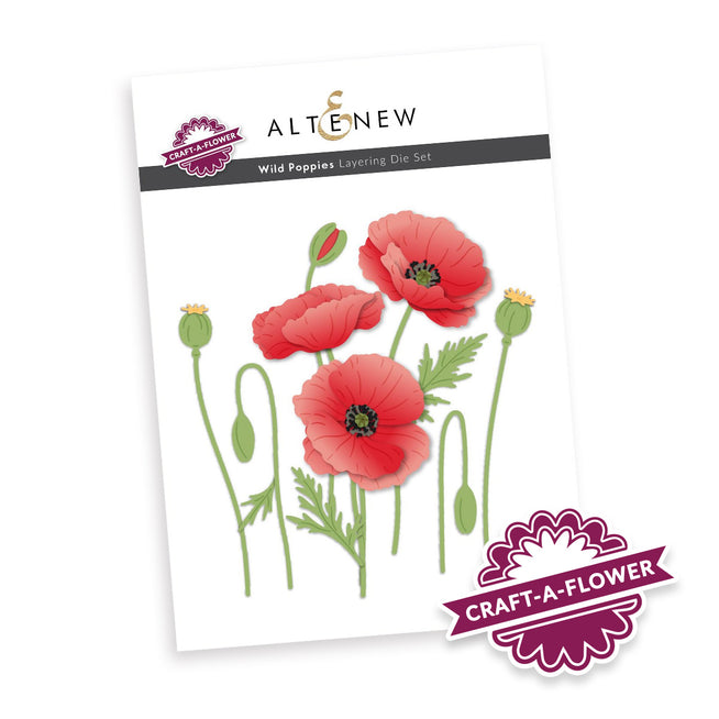 Altenew Craft-A-Flower Wild Poppies layering die set with detailed floral dies for paper crafting and card making.