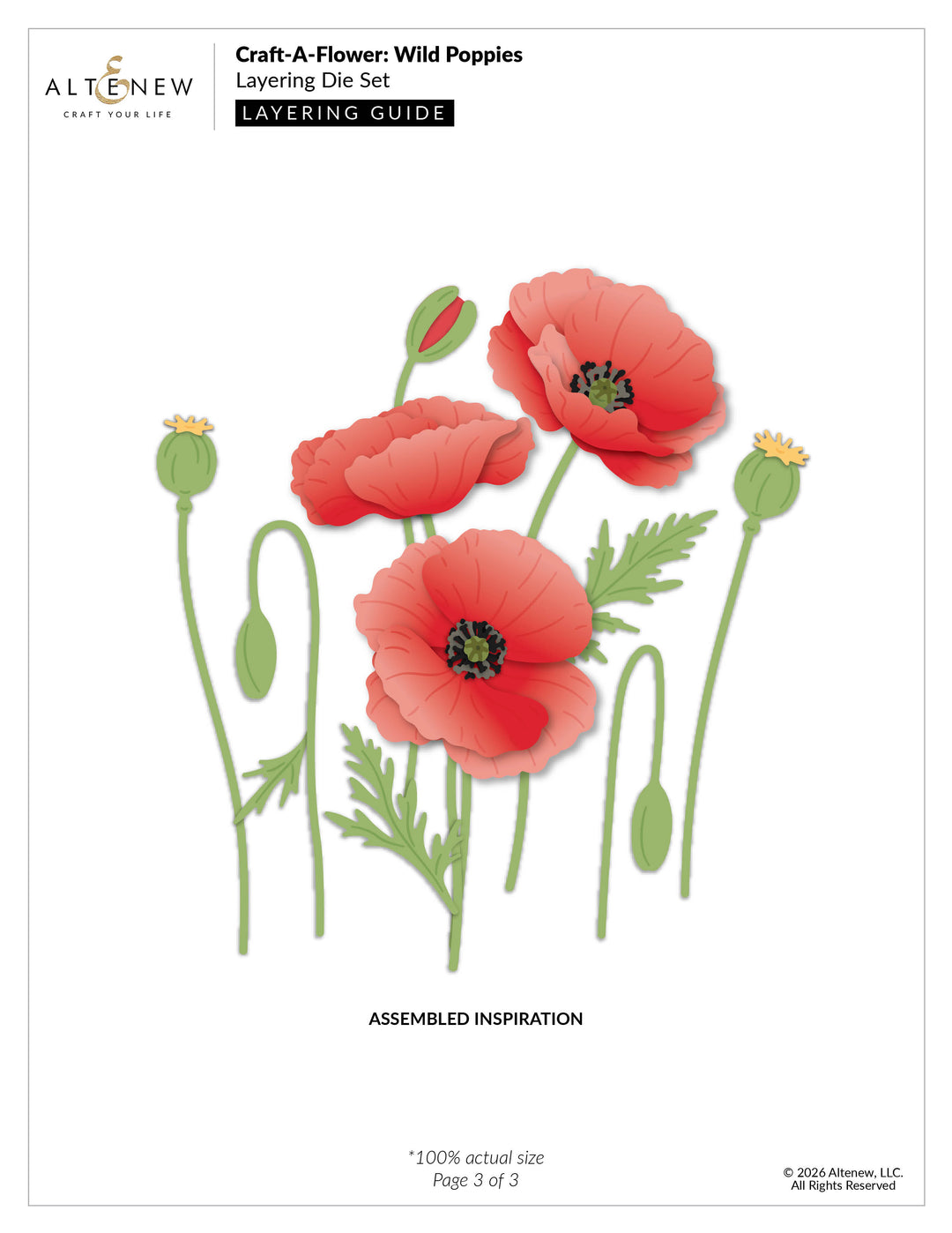 Altenew Craft-A-Flower Wild Poppies layering die set with flower and leaf dies and layering guide for detailed floral crafting.
