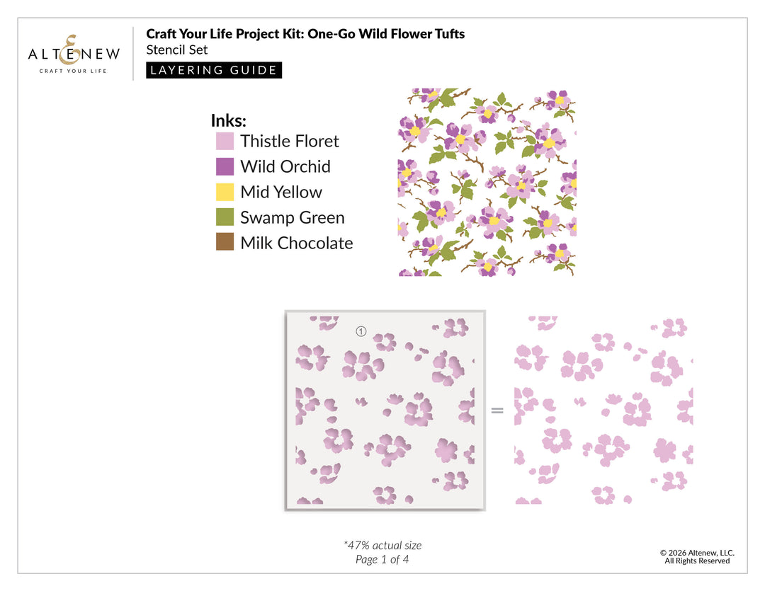 Altenew Craft Your Life Project Kit featuring Wildflower Tufts stencil set with layering guide for floral crafting projects.