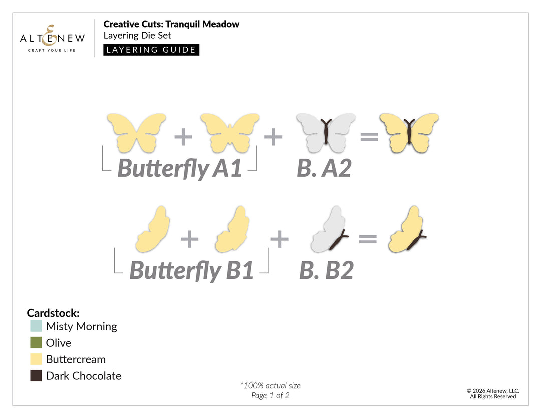 Altenew Creative Cuts Tranquil Meadow Die Set with layering guide for detailed floral and meadow scene crafting.