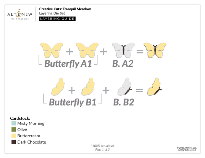 Altenew Creative Cuts Tranquil Meadow Die Set with layering guide for detailed floral and meadow scene crafting.