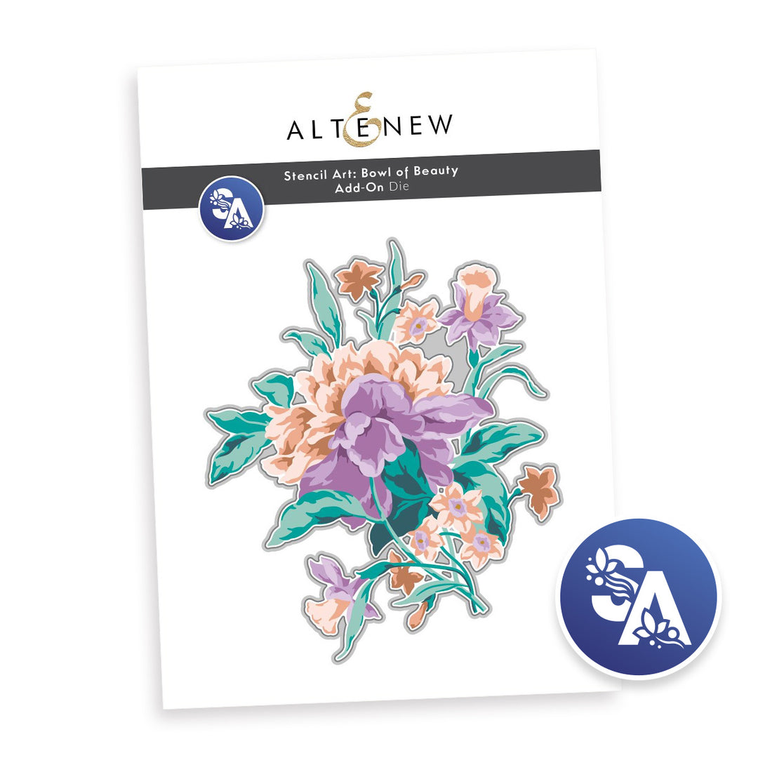 Altenew Stencil Art Bowl of Beauty add-on die set for crafting and die-cutting colorful paper art projects.