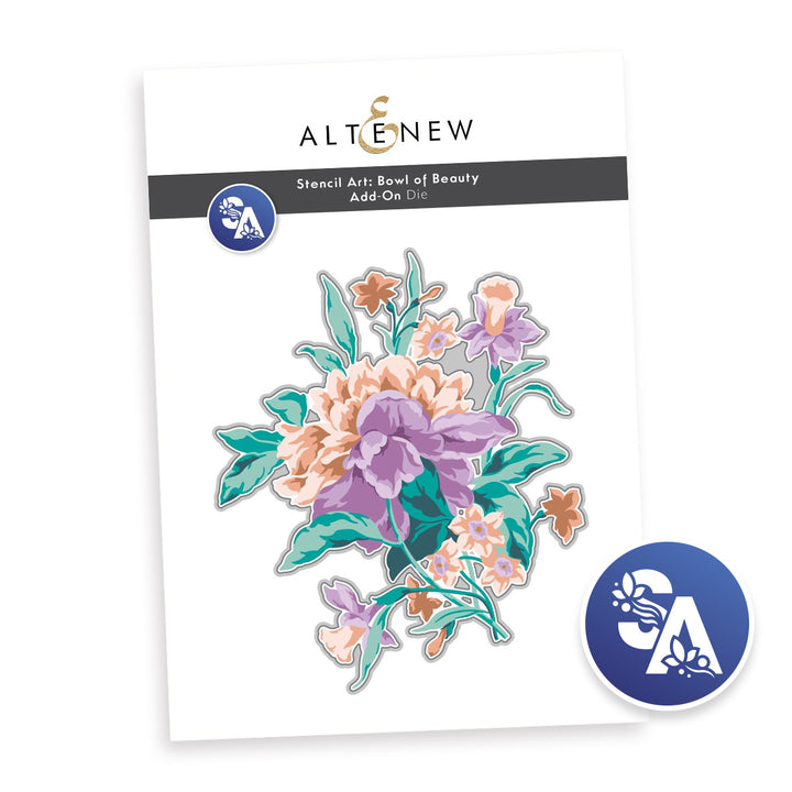 Altenew Stencil Art Bowl of Beauty add-on die set for crafting and die-cutting colorful paper art projects.