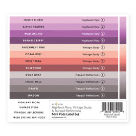 Altenew Mini Pods Label Set with Highland Flora, Vintage Study, and Tranquil Reflections designs