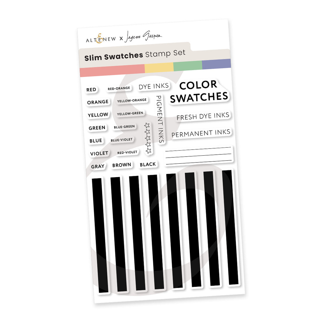 Altenew Jaycee's Swatching Essentials Bundle with die set and digital downloads, featuring swatch samples and stamping system.