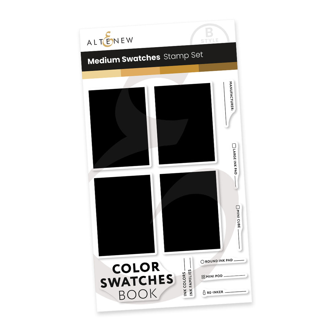 Altenew Medium Swatches Stamp Set Style B clear stamps with assorted swatch designs on a 4x6-inch sheet