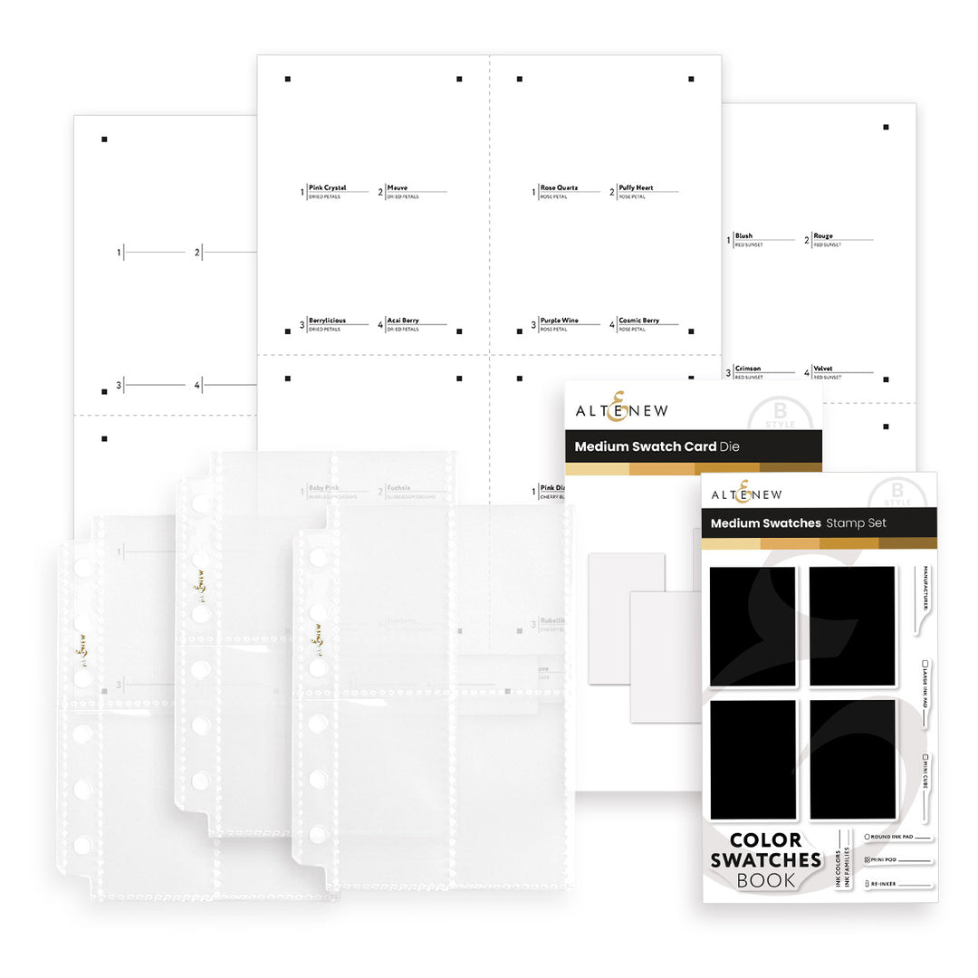 Altenew Pocket Page Swatch Bundle Style B stamp and die set packaging display