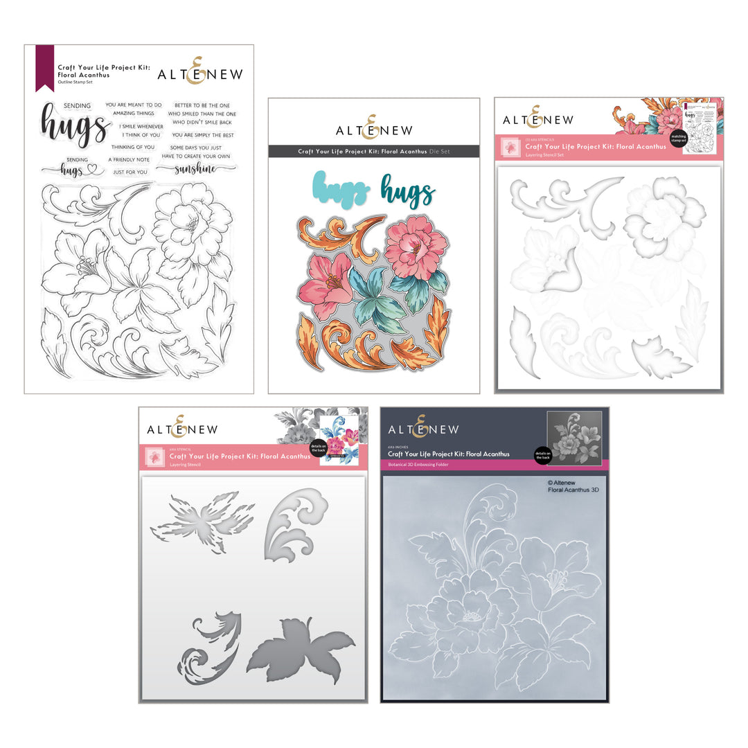 Craft Your Life Project Kit: Floral Acanthus & Add-on Layering Stencil Bundle - Altenew