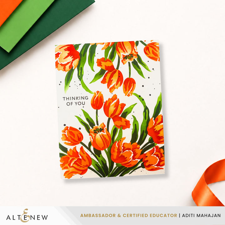 Build-A-Garden Altenew set featuring soft tulip flowers and greenery for creative garden crafting, shown in a detailed close-up image.
