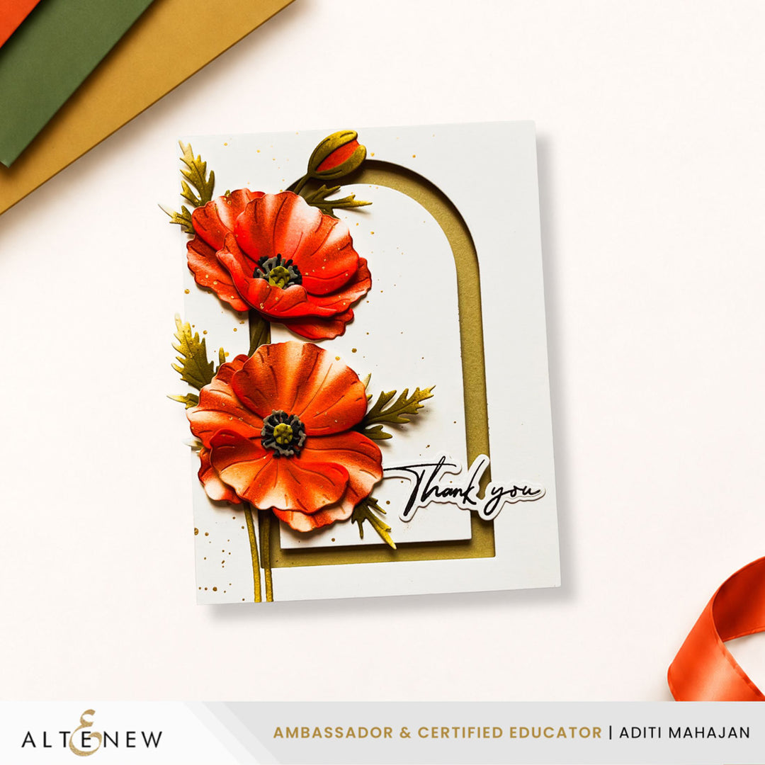 Altenew Craft-A-Flower Wild Poppies layering die set with intricate floral die cuts on white background.