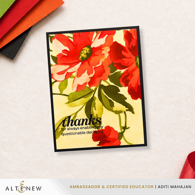 Altenew Craft Your Life Project Kit Expressive Flora with floral card and crafting supplies, designed by Aditi Mahajan.