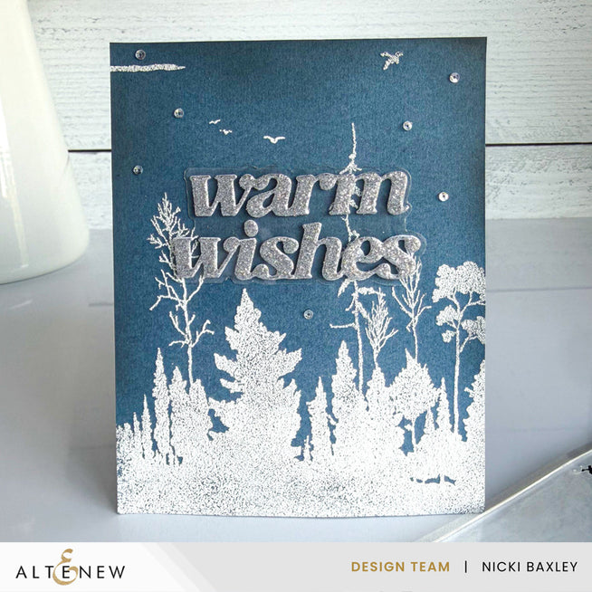 Altenew Woodland Silhouette Clear Stamp Set featuring warm, cozy woodland scene silhouettes on transparent stamps.