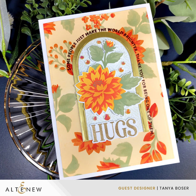 Altenew Botanical Argyle stencil art add-on die set with floral and arched sentiment designs for card making and craft projects