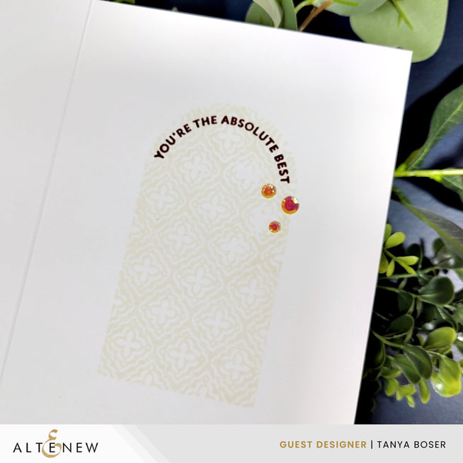 Clear Altenew Arched Sentiments Stamp Set featuring elegant arched designs and inspirational phrases on transparent rubber stamps.