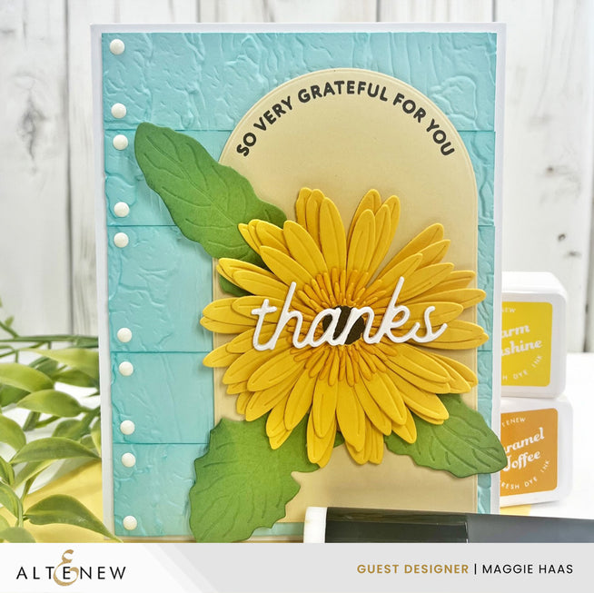 Clear Altenew Arched Sentiments Stamp Set featuring weathered bark design, with various arched and sentiment stamps.