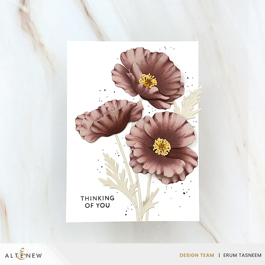 Altenew Craft-A-Flower Wild Poppies layering die set with detailed flower and leaf dies for paper crafting projects.