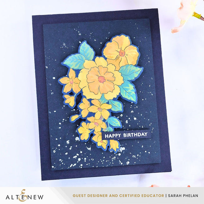Altenew Friendship Flowers stamp, die, and stencil bundle featuring colorful floral designs for card-making and crafting projects.