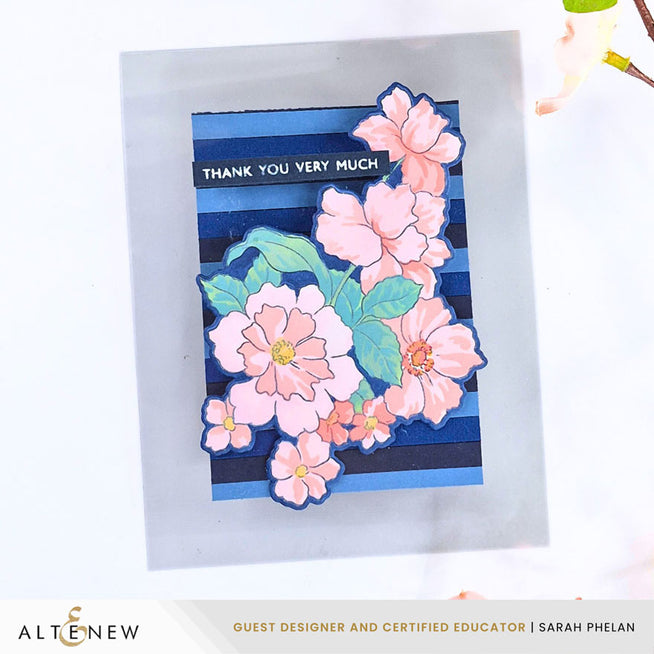 Altenew Friendship Flowers stamp, die, and stencil bundle featuring colorful floral designs for crafting projects.