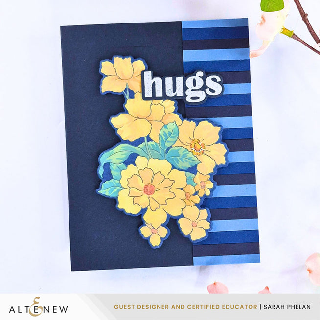 Altenew Friendship Flowers stamp, die, and stencil bundle featuring vibrant floral designs for crafting projects.
