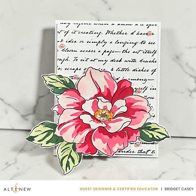 Altenew Making Moments Press Plate with Twin Blooms stamp set, blush pearl dots, and Bridget Casey case for crafting and card making.