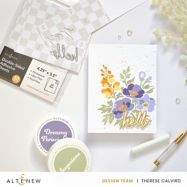 Altenew double-sided adhesive sheets, 4.25 x 5.5 inches, set of 10, used for crafting and paper projects.
