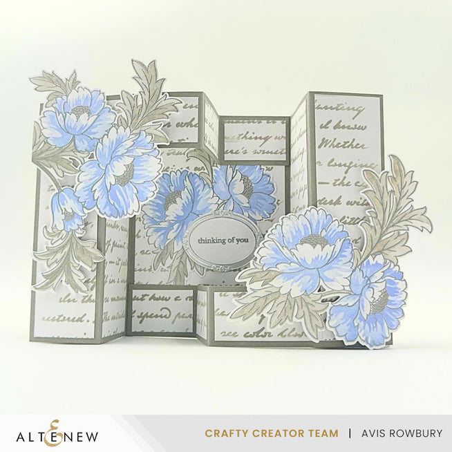 Altenew Paper Echoes stencil featuring intricate script and floral designs, suitable for craft and scrapbooking projects.