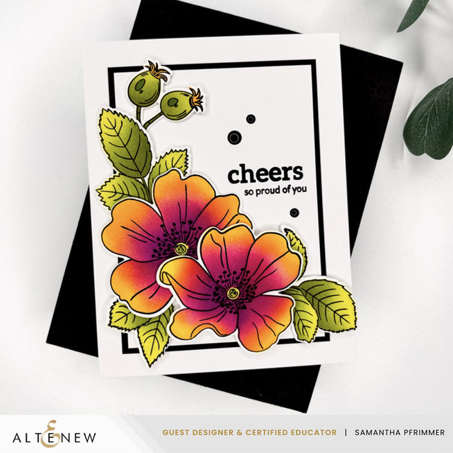 Altenew One-Go Briar Blossoms stamp, die, stencil, and embossing folder set with intricate floral design on a craft background.