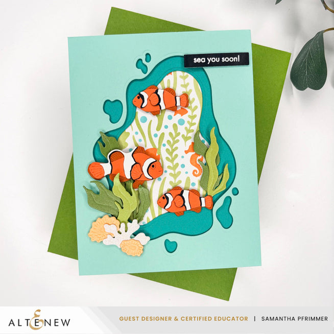 Altenew June 2026 Full Release Bundle featuring underwater and coral reef themed images with vibrant blue ocean scenes.