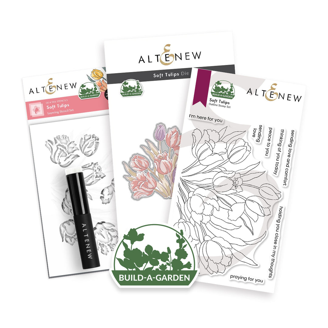 Build-A-Garden: Soft Tulips set by Altenew featuring colorful fabric tulip flowers for creative craft projects.