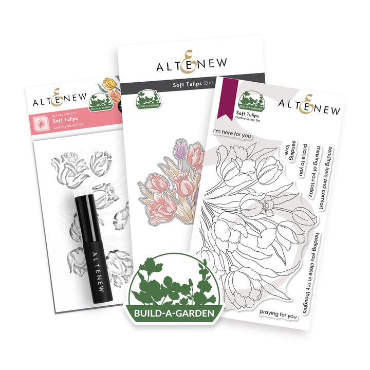 Build-A-Garden: Soft Tulips set by Altenew featuring colorful fabric tulip flowers for creative craft projects.