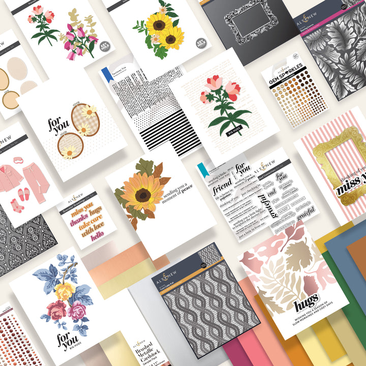 Altenew Cozy Comfort Retreat 2026 workshop label with soft pastel colors and elegant design on a product tag.