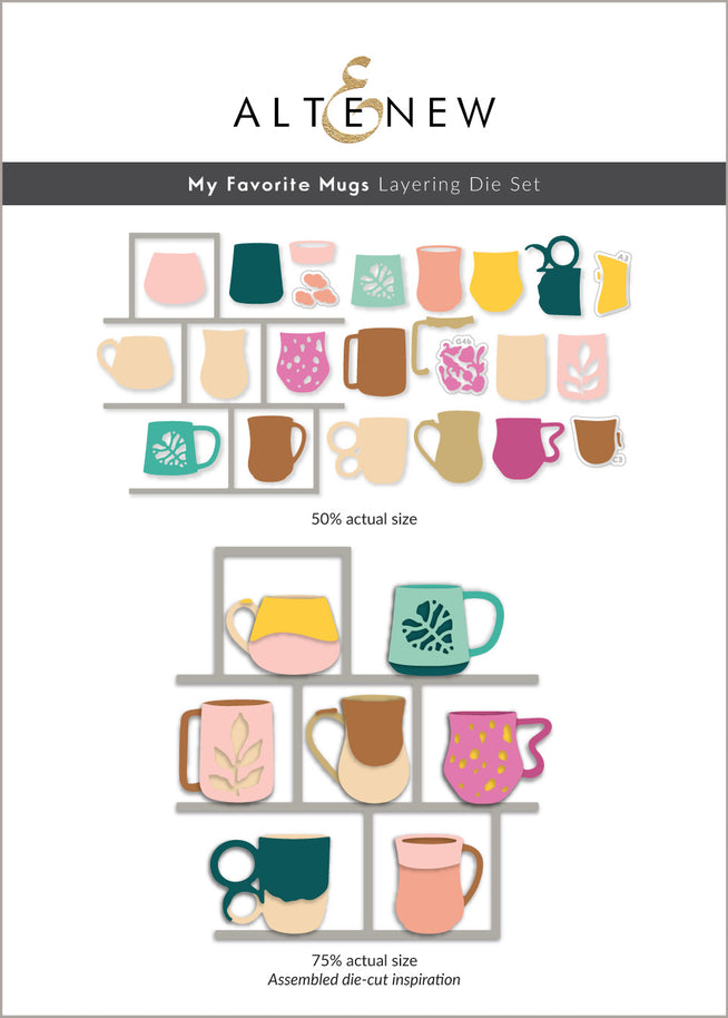 Altenew My Favorite Mugs Layering Die Set featuring metal dies for creating detailed mug designs and layering effects.
