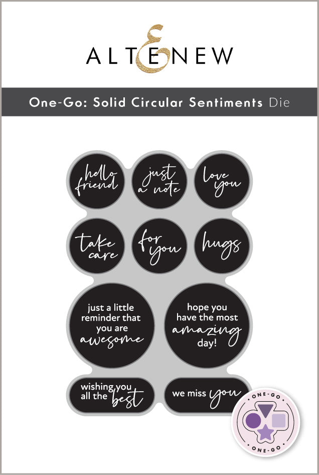 Altenew One-Go Solid Circular Sentiments die and betterpress plate bundle for crafting and card making.