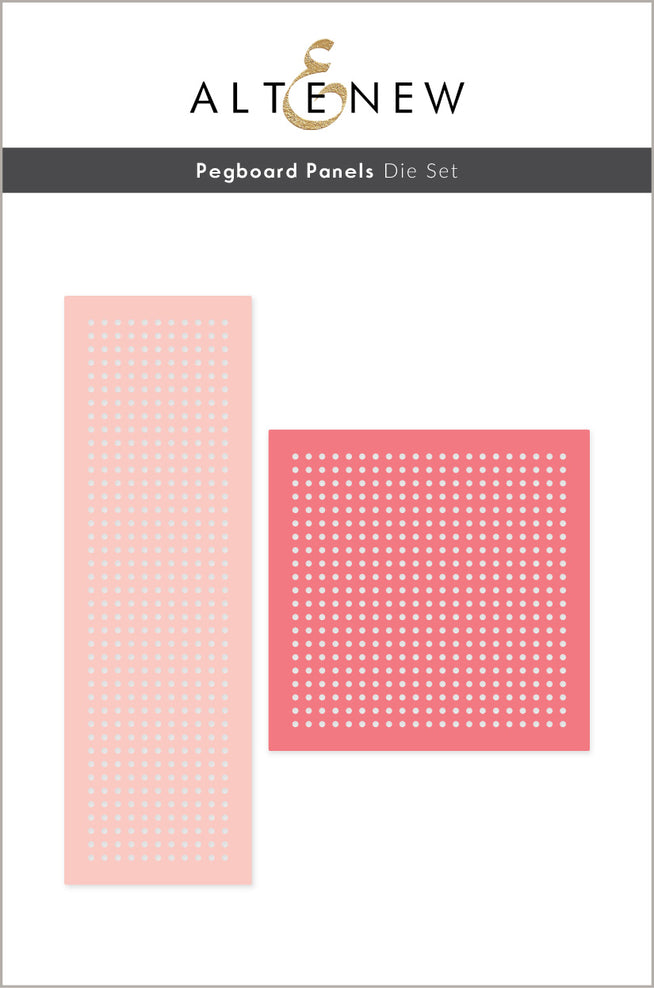 Altenew Pegboard Panels Die Set showing metal cutting dies for creating textured pegboard effects in craft projects.