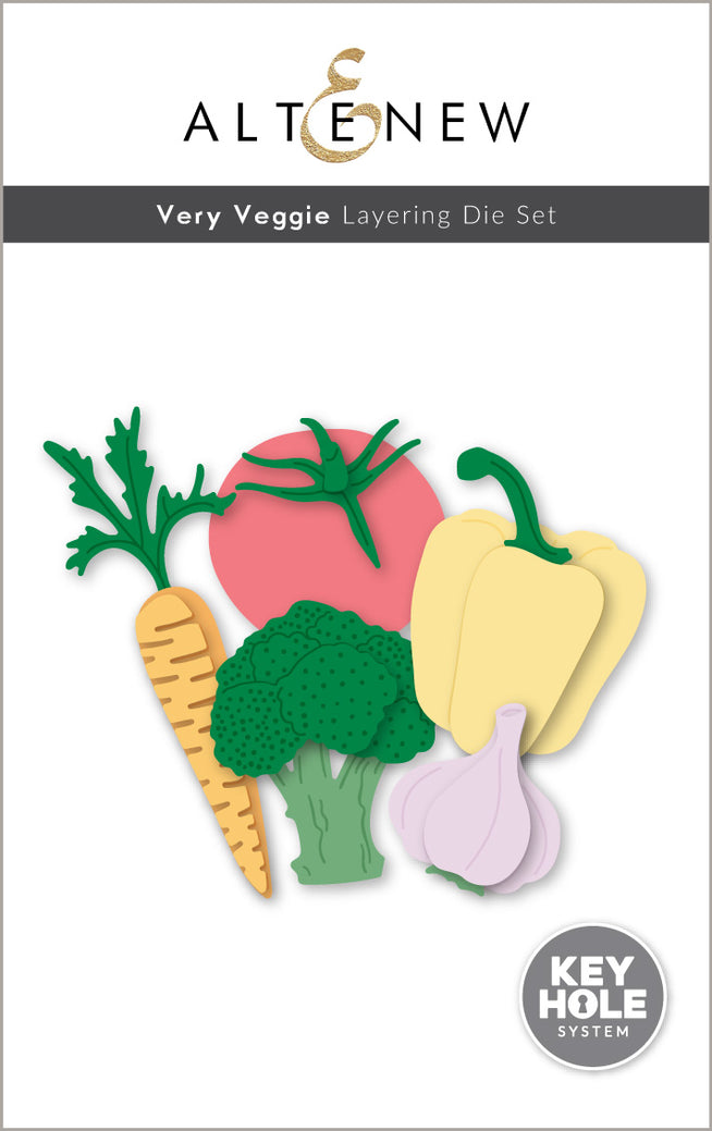 Altenew Very Veggie Layering Die Set with multiple metal dies for creating layered vegetable-themed paper crafts.