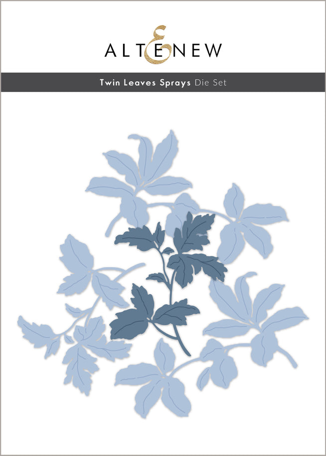 Altenew Twin Leaves Sprays die set for paper crafting, showing metal dies with intricate leaf and spray designs.
