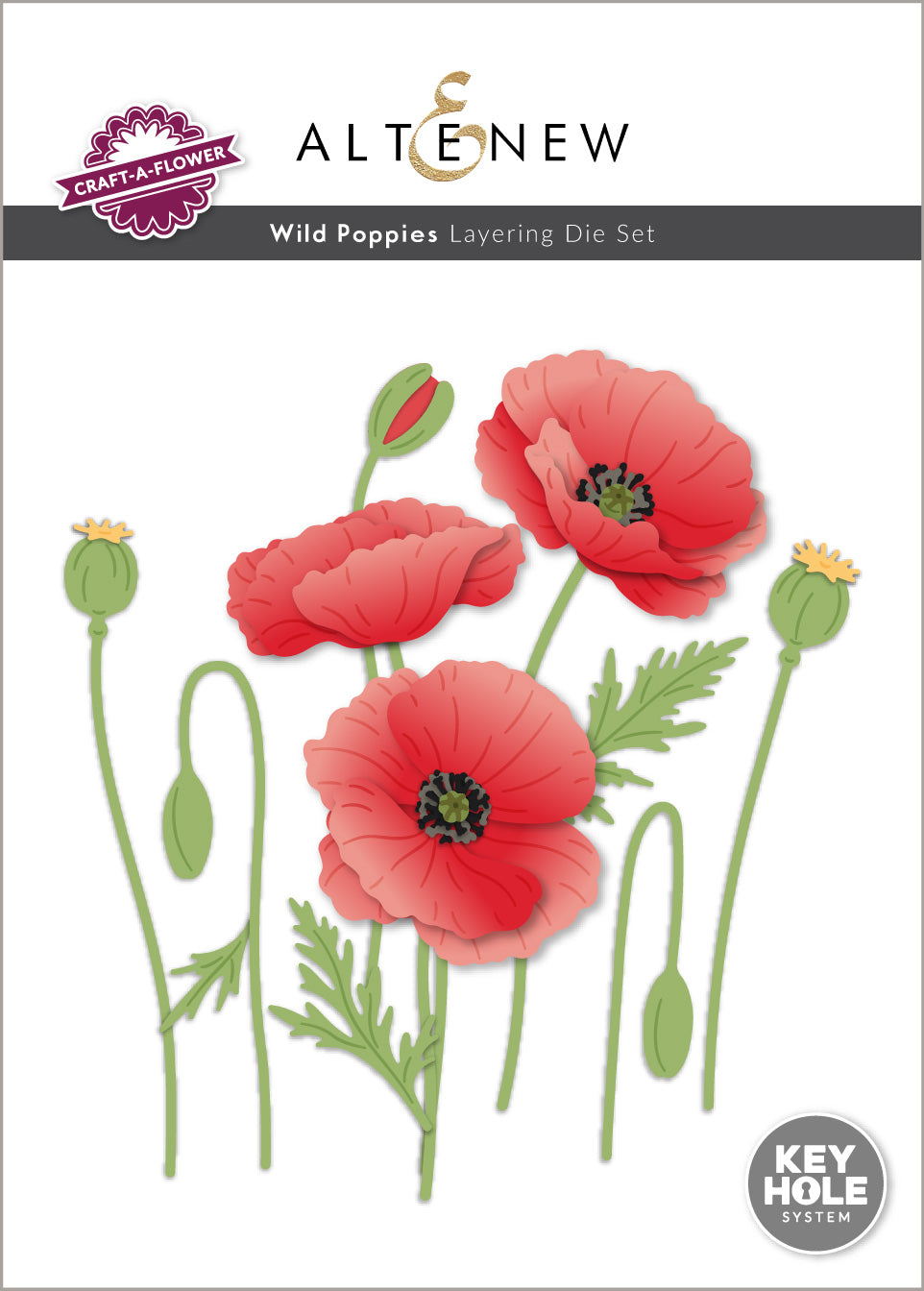 Altenew Craft-A-Flower Wild Poppies layering die set with intricately cut flower and leaf designs for paper crafting projects.