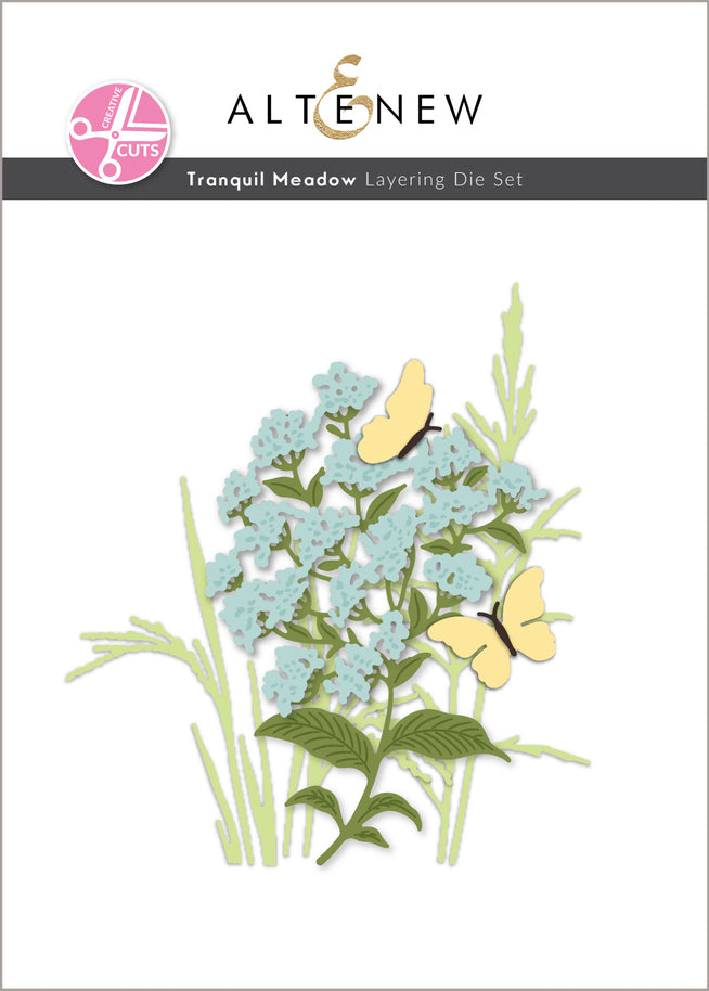 Altenew Creative Cuts Tranquil Meadow die set with intricately designed metal dies for paper crafting and card making.