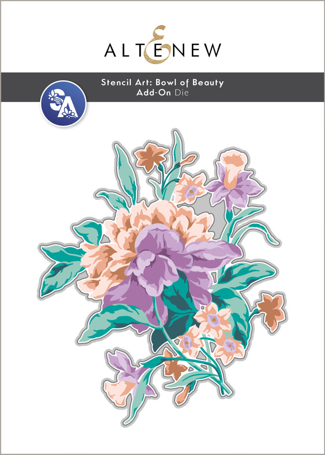 Altenew Stencil Art Bowl of Beauty Add-on Die set for crafting and die-cutting with intricate floral designs.