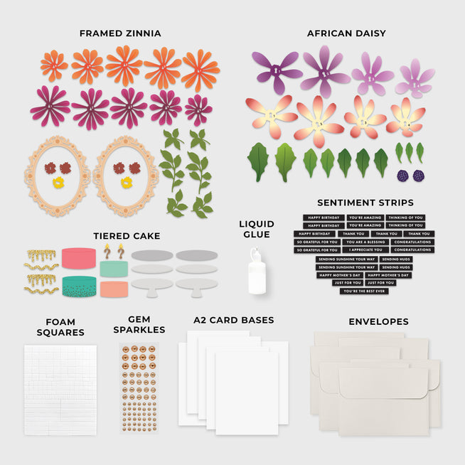 Altenew Floral Elegance Greeting Card Kit with floral stamps, inks, and embellishments for creating elegant handmade cards.