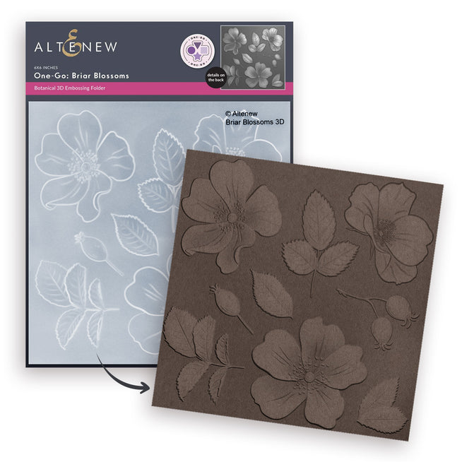 Altenew Briar Blossoms 3D embossing folder for stamps, dies, and stencils, featuring intricate floral design for creative crafting.