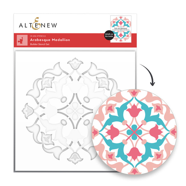 Altenew Arabesque Medallion stencil, die, and embossing folder bundle for intricate paper crafting and embossing projects.