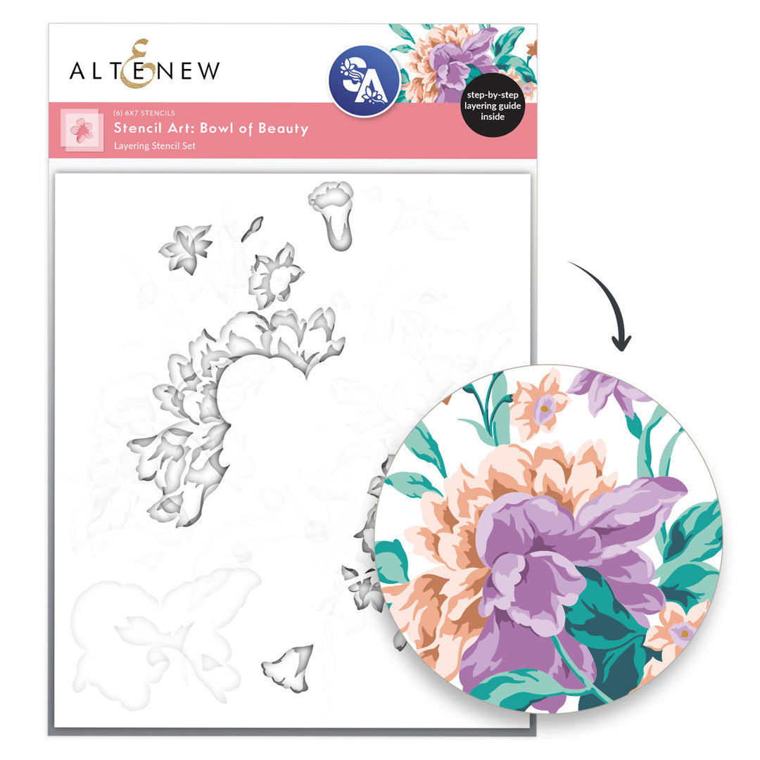 Altenew Stencil Art Bowl of Beauty Layering Stencil Set with six versatile stencils for creative craft projects.