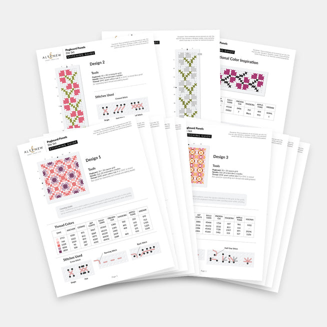 Altenew Pegboard Panels Die Set with stitching guide, showing metal dies for crafting and scrapbooking projects.