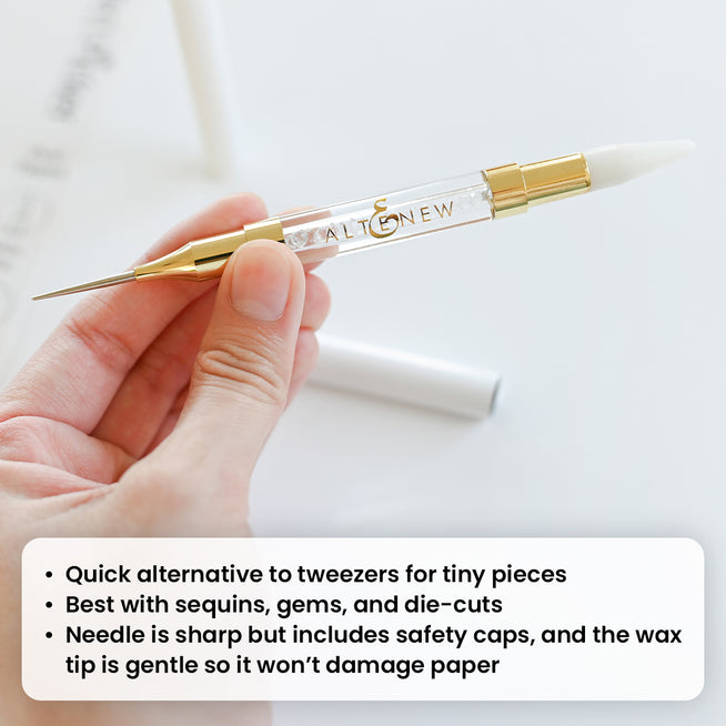 Meta Perfect Picker tool from Altenew with web labels and instructions for precise paper and craft selection.