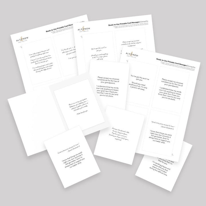 Printable sympathy card messages digital download from Altenew featuring elegant, heartfelt designs for comforting notes.