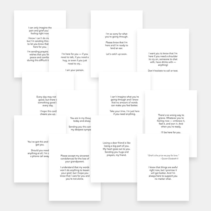 Printable Sympathy Card Messages digital download by Altenew showing sample heartfelt messages on a clean, elegant background.