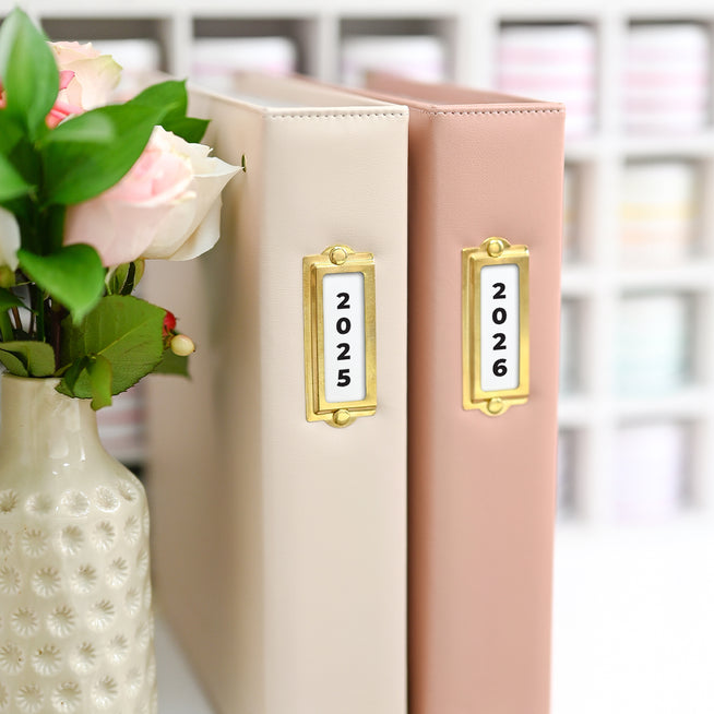 Printable 9x12 three-ring album organizational labels by Altenew, digital download for easy album categorization.